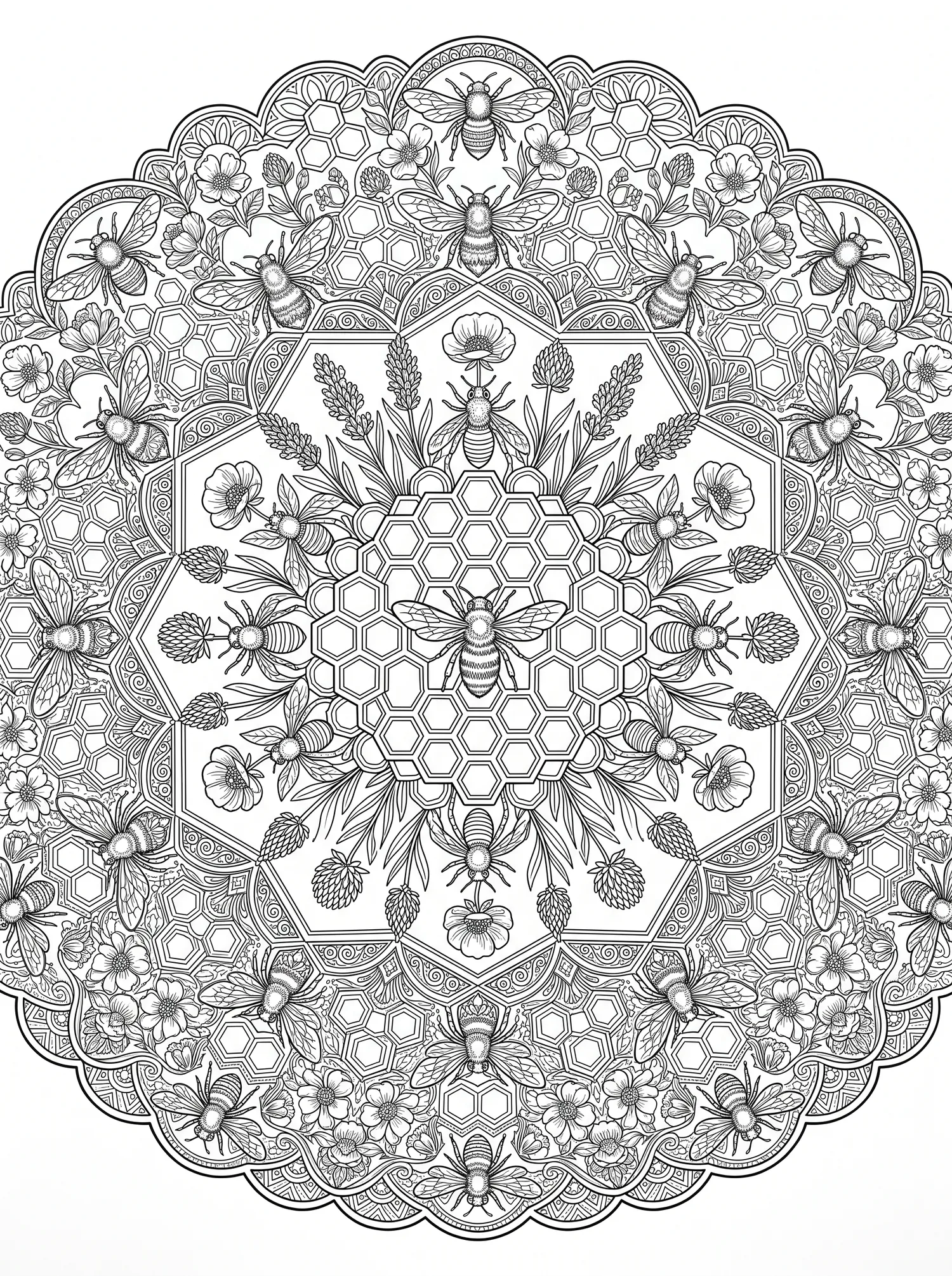 Mandala Abeilles et Ruche - Coloriage mandala à imprimer gratuitement